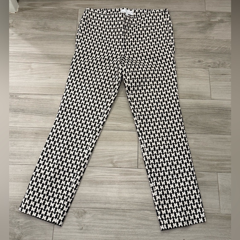 Talbots Black White Bow Print Jacquard Straight Leg Dress Pants size 6